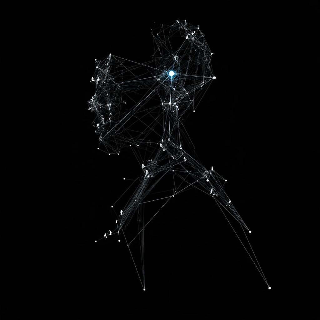 A human figure formed from a connected network of nodes